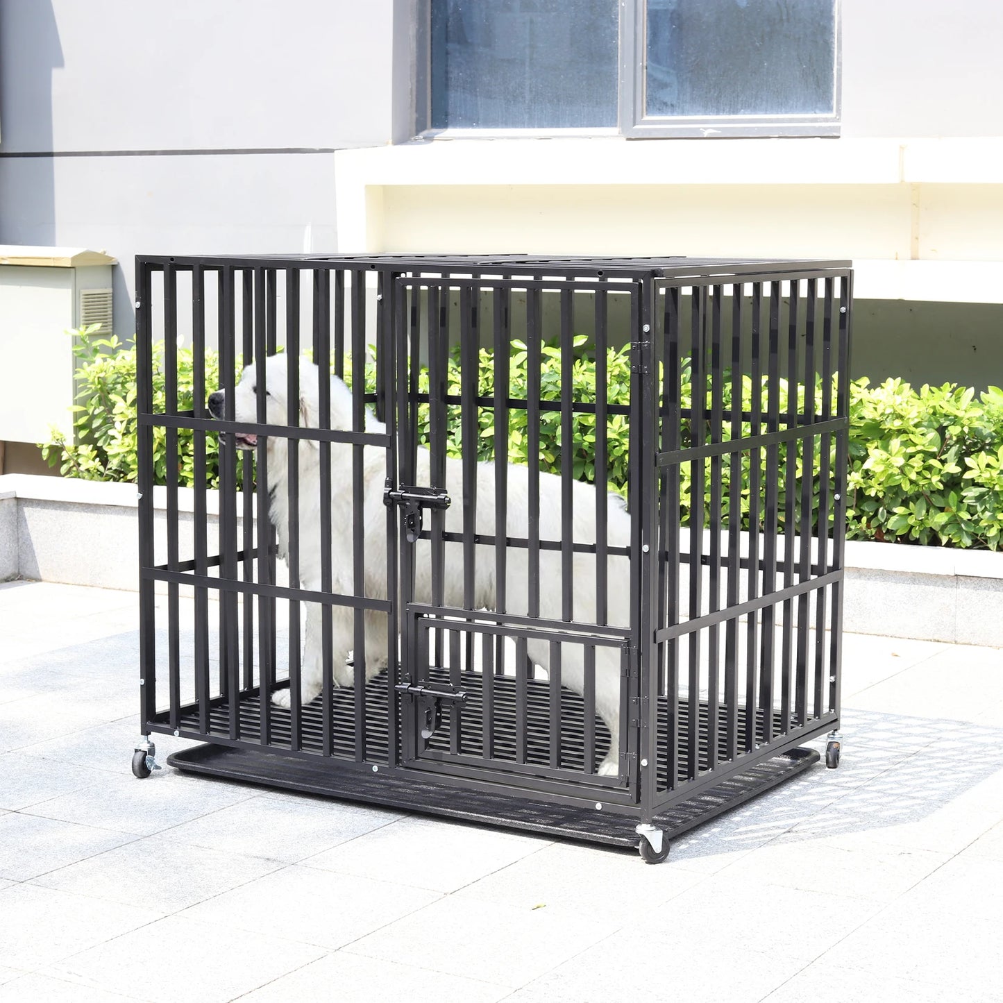 BORWART Heavy Duty Dog Crate With Lockable Wheels And Tray