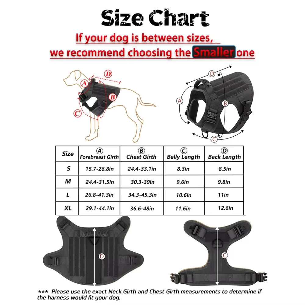 Military Nylon Dog Harness Vest With Leash Patches Training Set