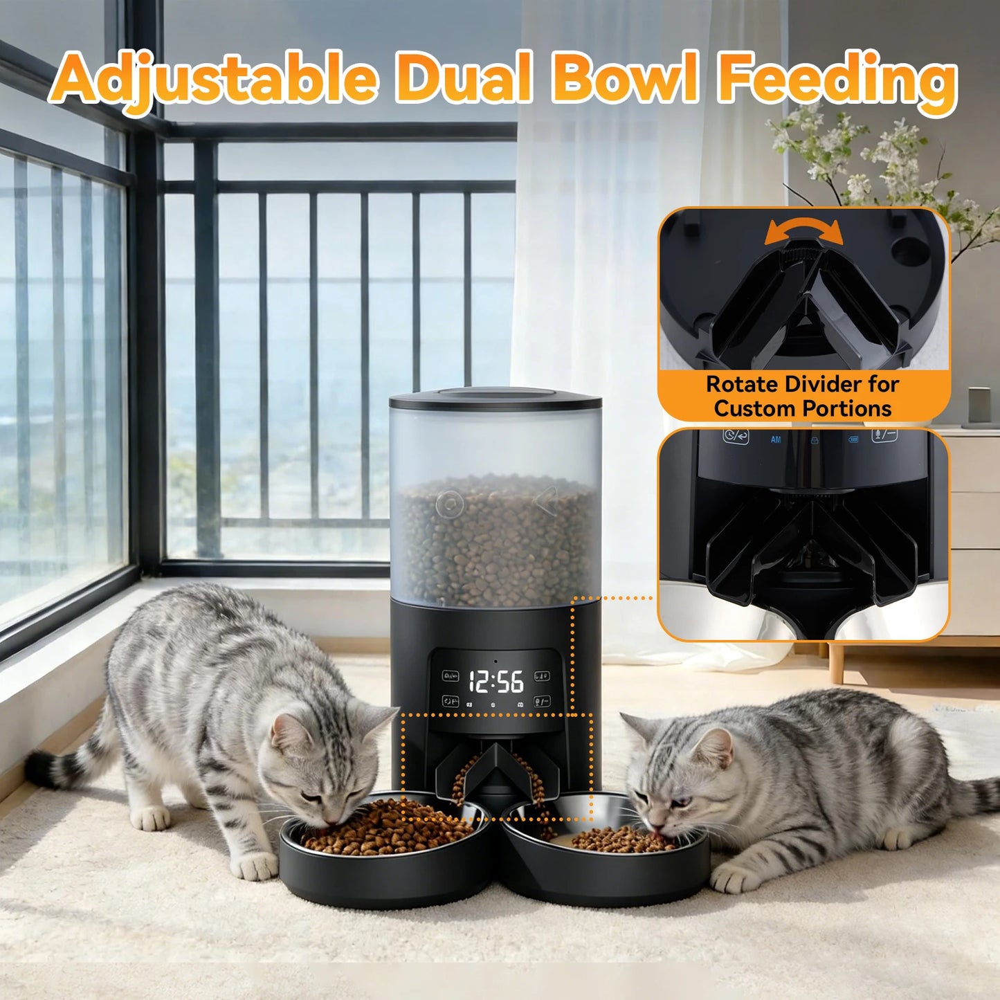 JHK 6L Automatic Cat Feeder With Stainless Bowls
