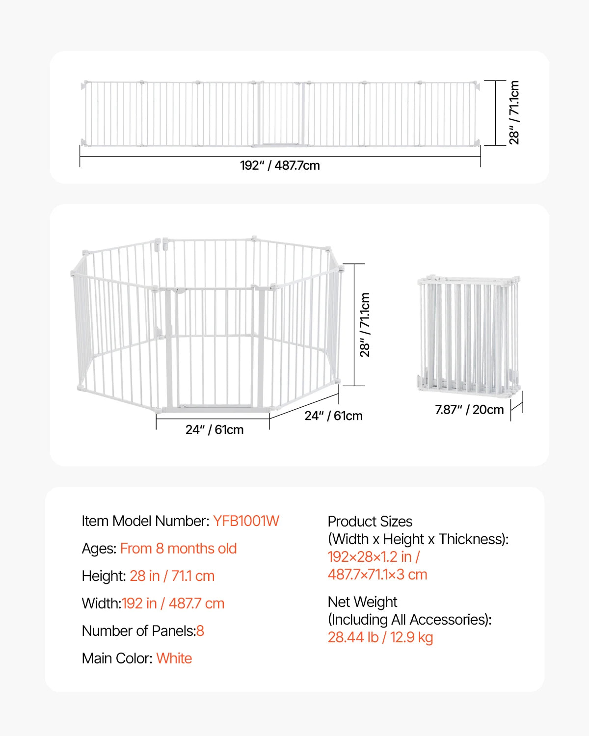 SucceBuy Baby Gate Pressure Mounted Walk Through Pet Safety Gate