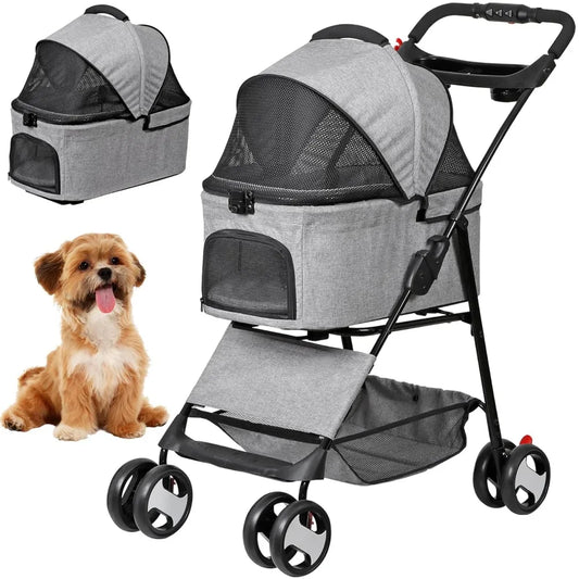 Collapsible Three in 1 Pet Stroller for Dogs and Cats