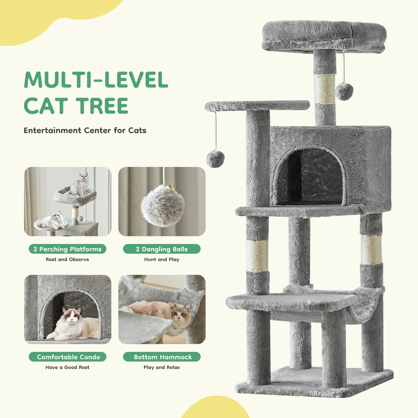 JHK Cat Tree Multi Cat Climbing Tower With Sisal Posts