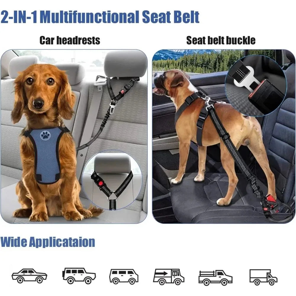 2 In 1 Dog Car Seat Belt Headrest Restraint Reflective