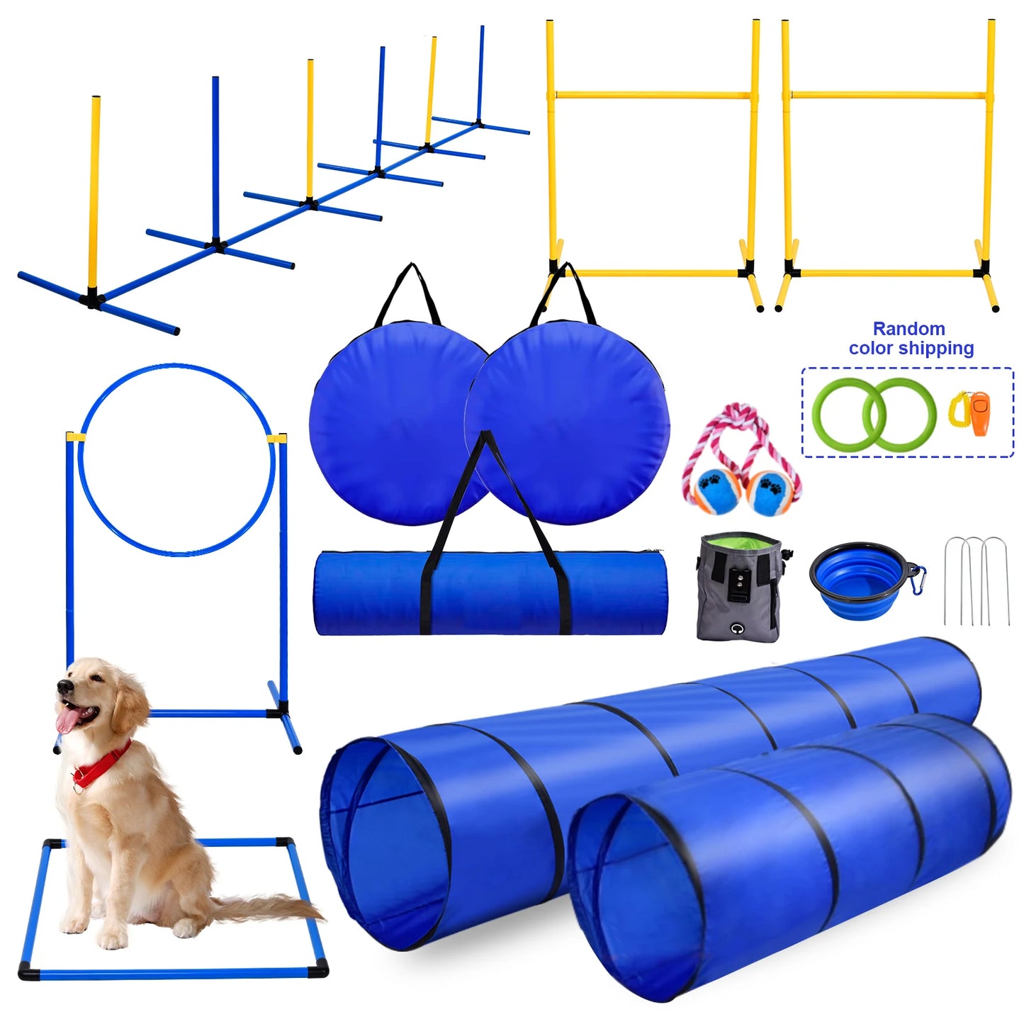 Dog Agility Course Backyard Set Training Kit With Tunnels Hoops