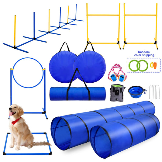 Dog Agility Course Backyard Set Training Kit With Tunnels Hoops