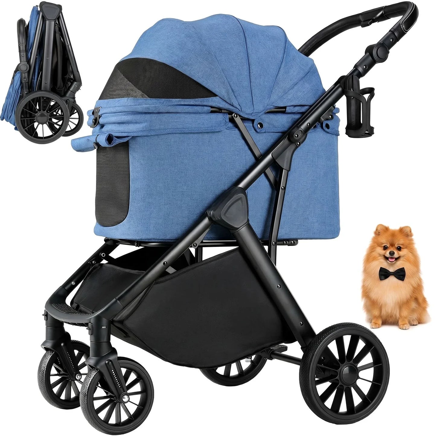 Foldable Pet Stroller All Terrain Travel Carrier With Shock Absorbers