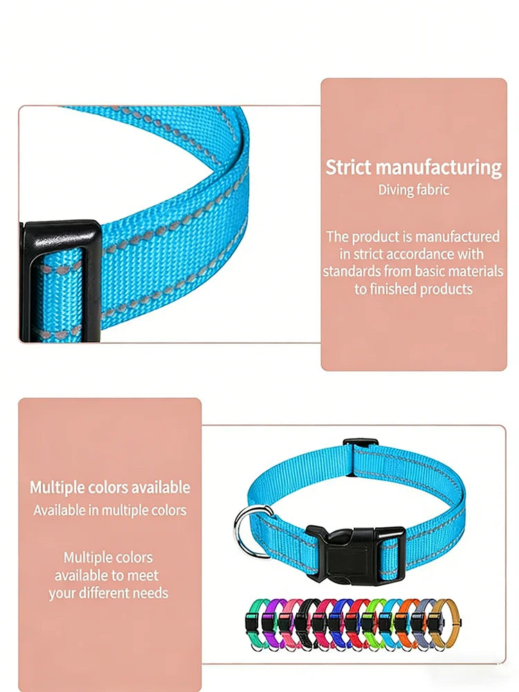 Reflective Adjustable Nylon Pet Collar For Dogs And Cats