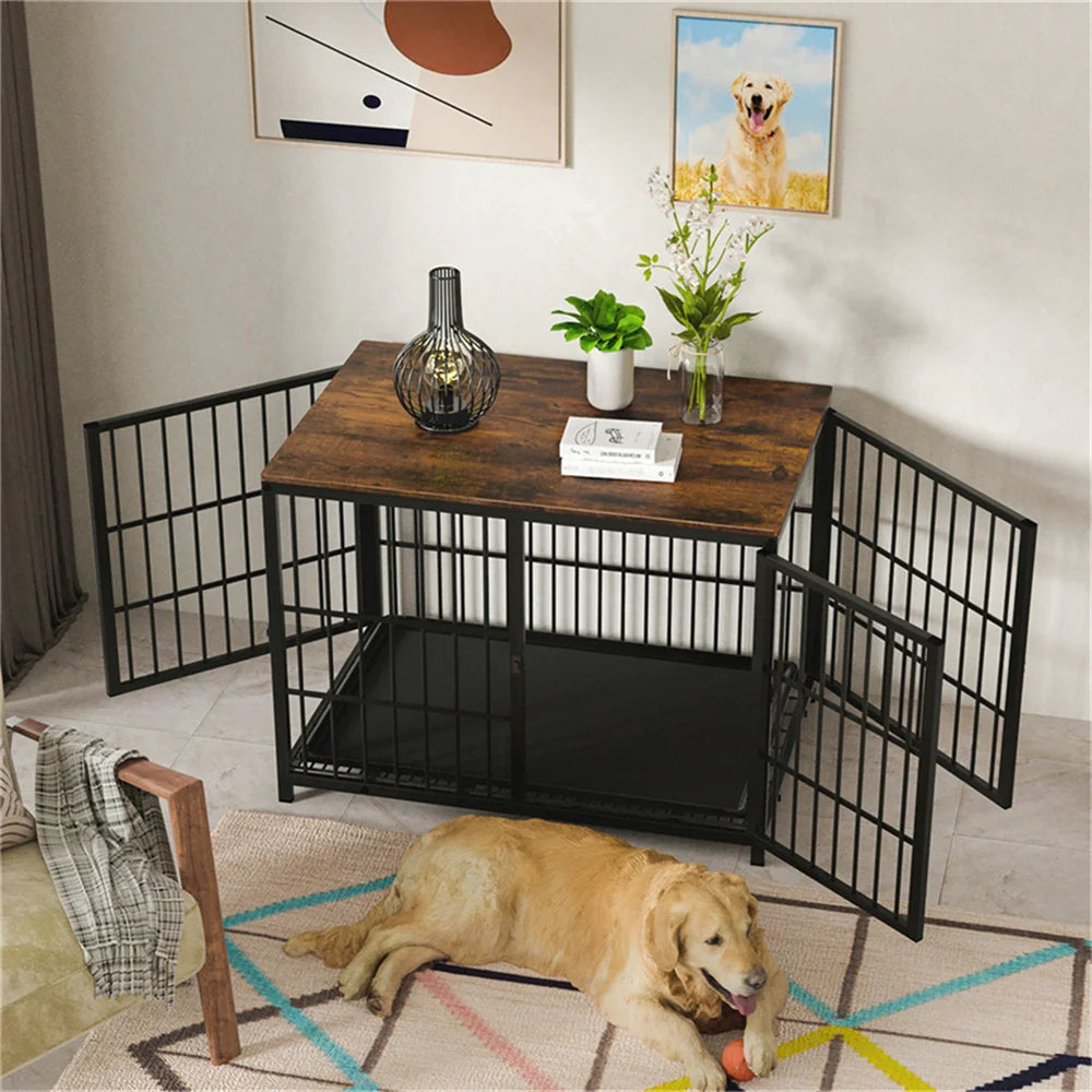 Borwart Wooden Dog Crate Furniture Style Elevated Pet Cage