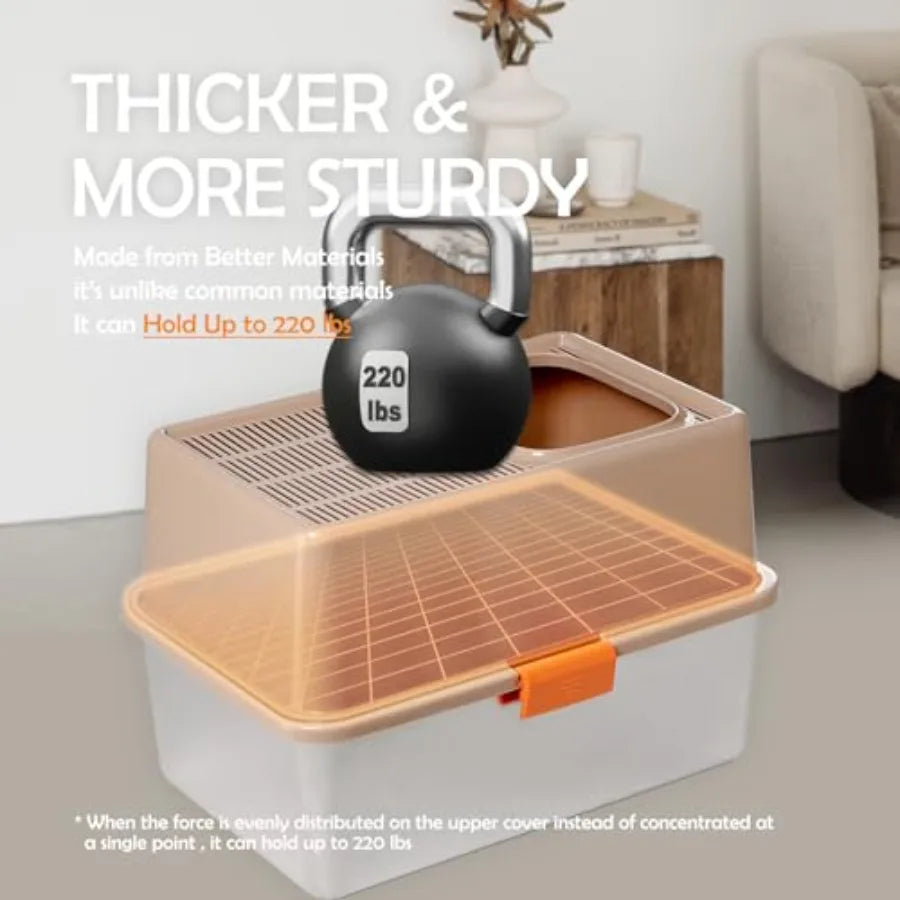 Plastic Top Entry Cat Litter Box With Lid Hinged Cover