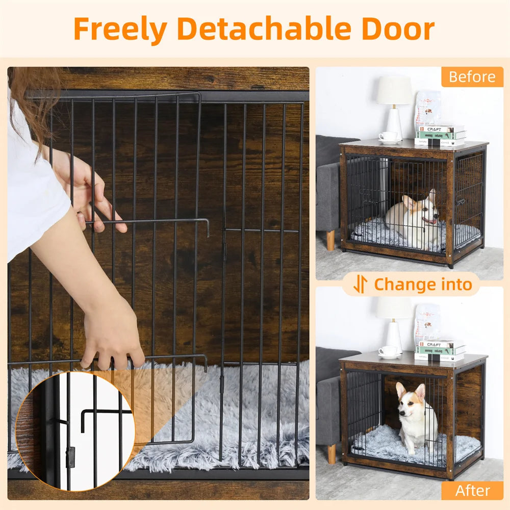 BORWART Elevated Dog Crate Table With Double Doors Removable Tray