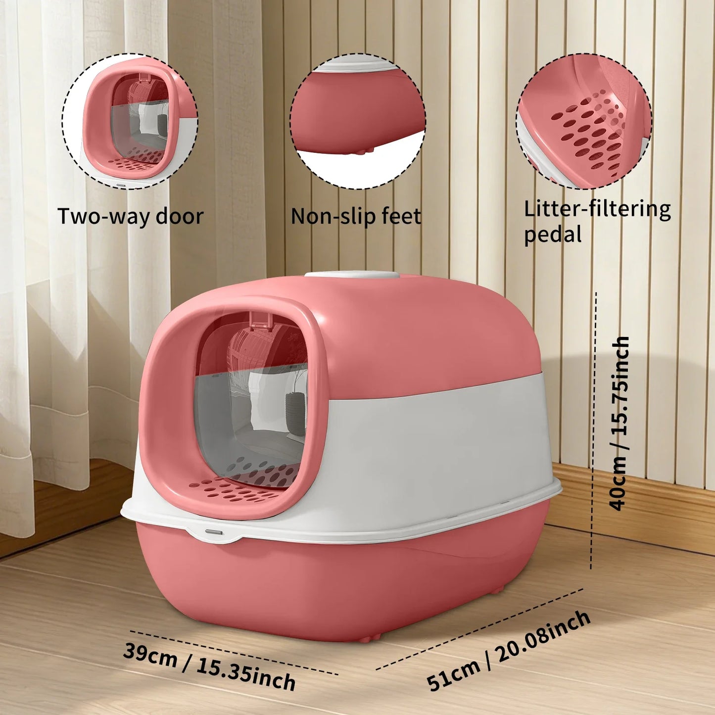 Switchable Open Semi-Enclosed Jumbo Cat Litter Box With Baffle