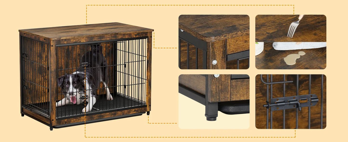 BORWART Elevated Dog Crate Table With Double Doors Removable Tray