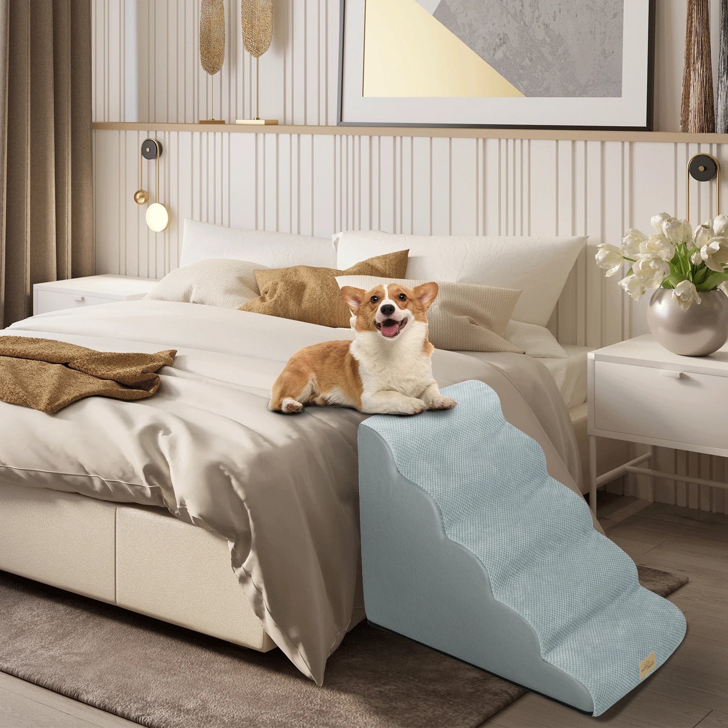 Bingopaw Extra Wide Dog Stairs Ramp Bed Couch