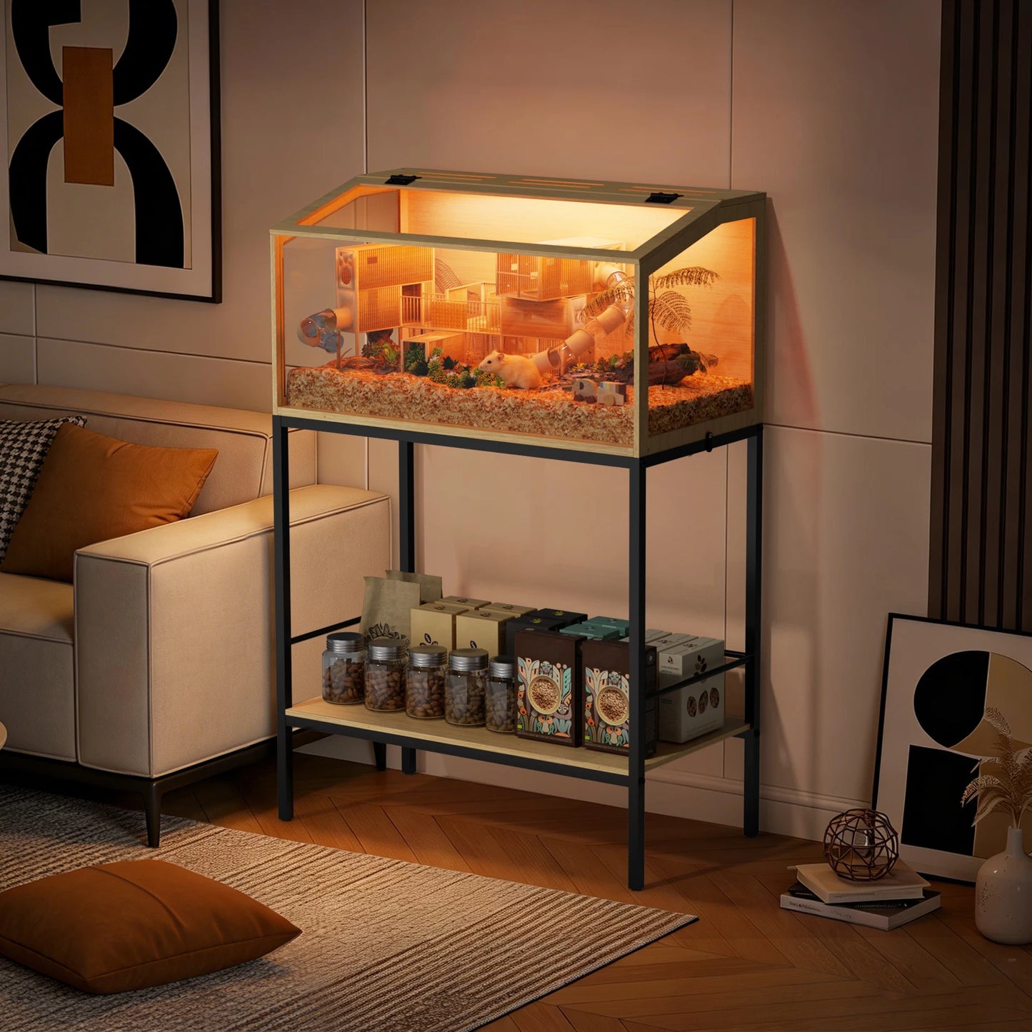 Bingopaw Large Wooden Hamster Cage With LED Light