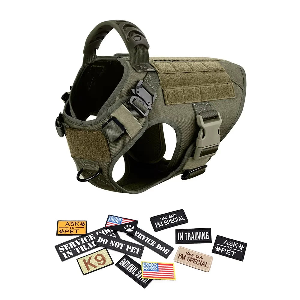 Military Nylon Dog Harness Vest With Leash Patches Training Set