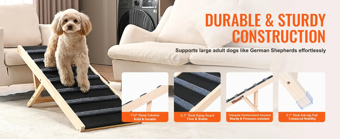 SucceBuy Adjustable Wooden Folding Pet Ramp For Stairs