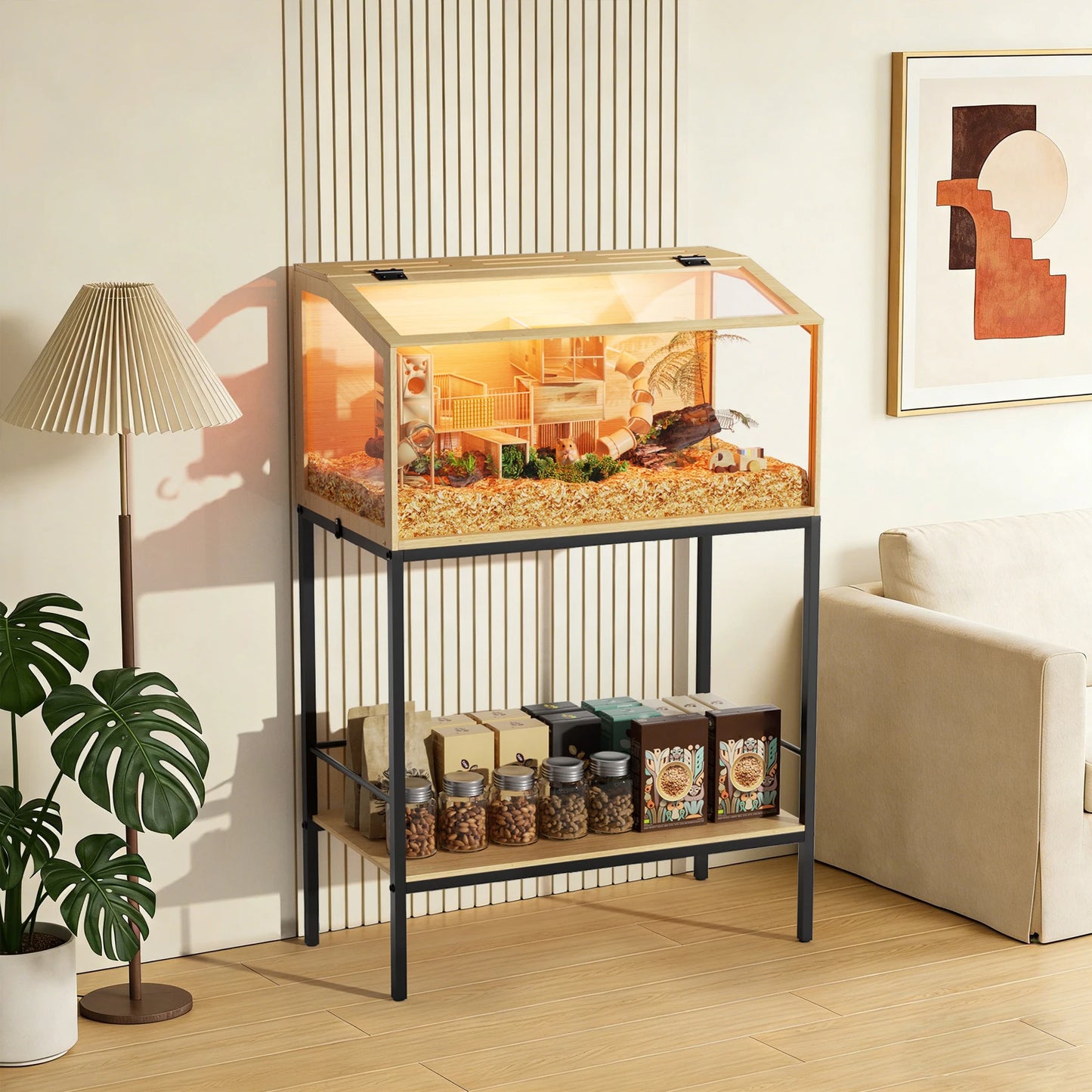 Bingopaw Large Wooden Hamster Cage With LED Light