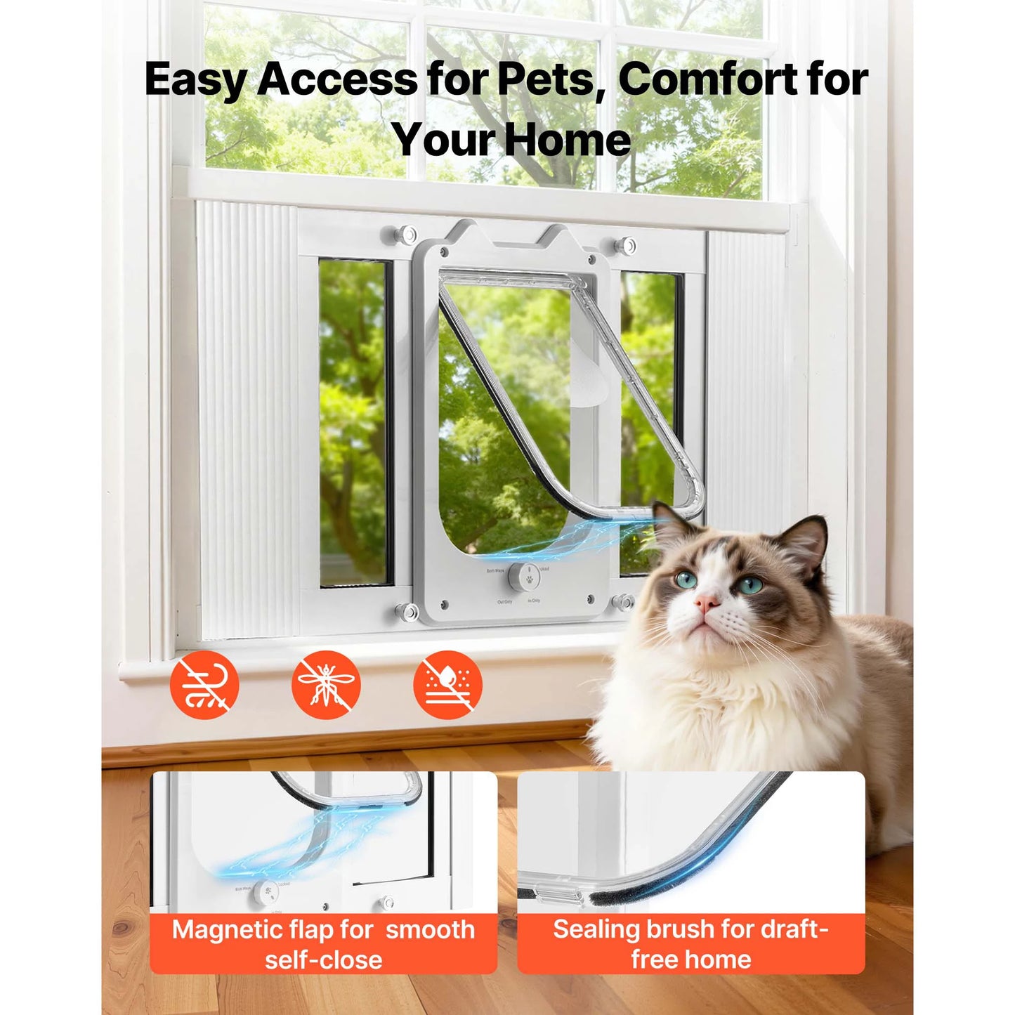SucceBuy Adjustable Window Cat Door With Magnetic Closure