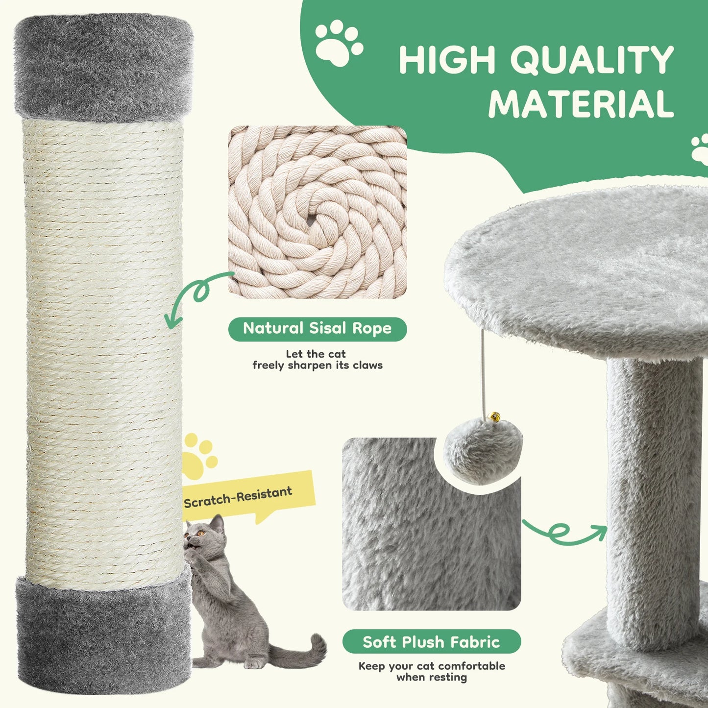 JHK Cat Tree Multi Cat Climbing Tower With Sisal Posts