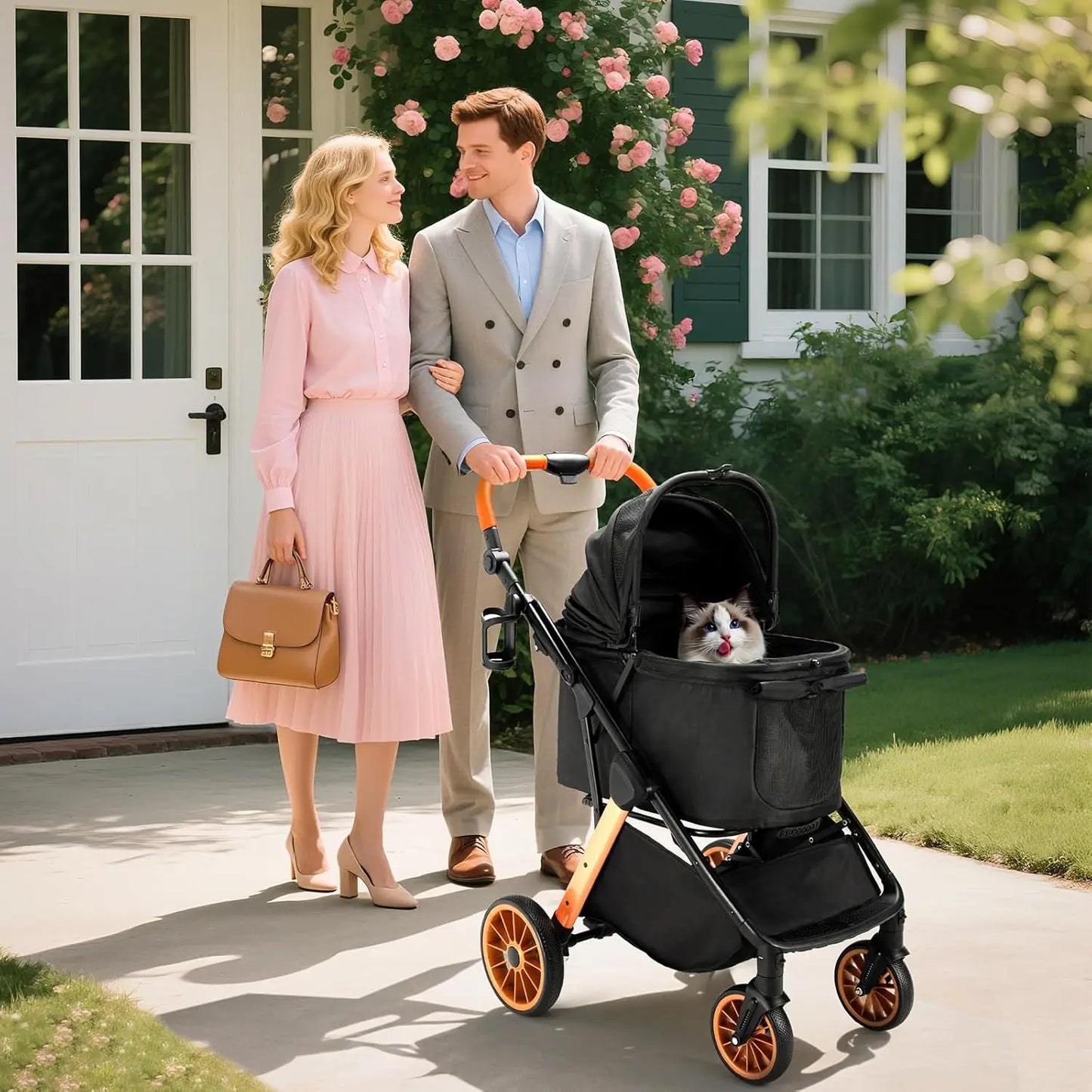 Foldable Pet Stroller All Terrain Travel Carrier With Shock Absorbers