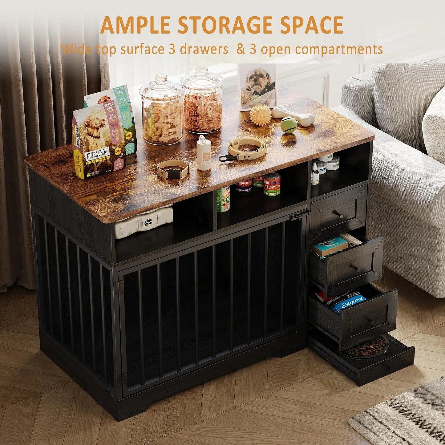Heavy Duty Wooden Dog Crate Furniture Table With Storage