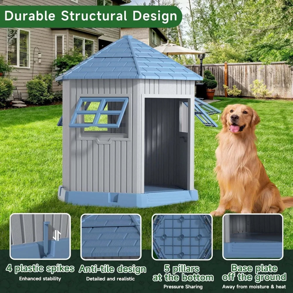 Durable Indoor Outdoor Dog House Kennel With Window Raised Floor