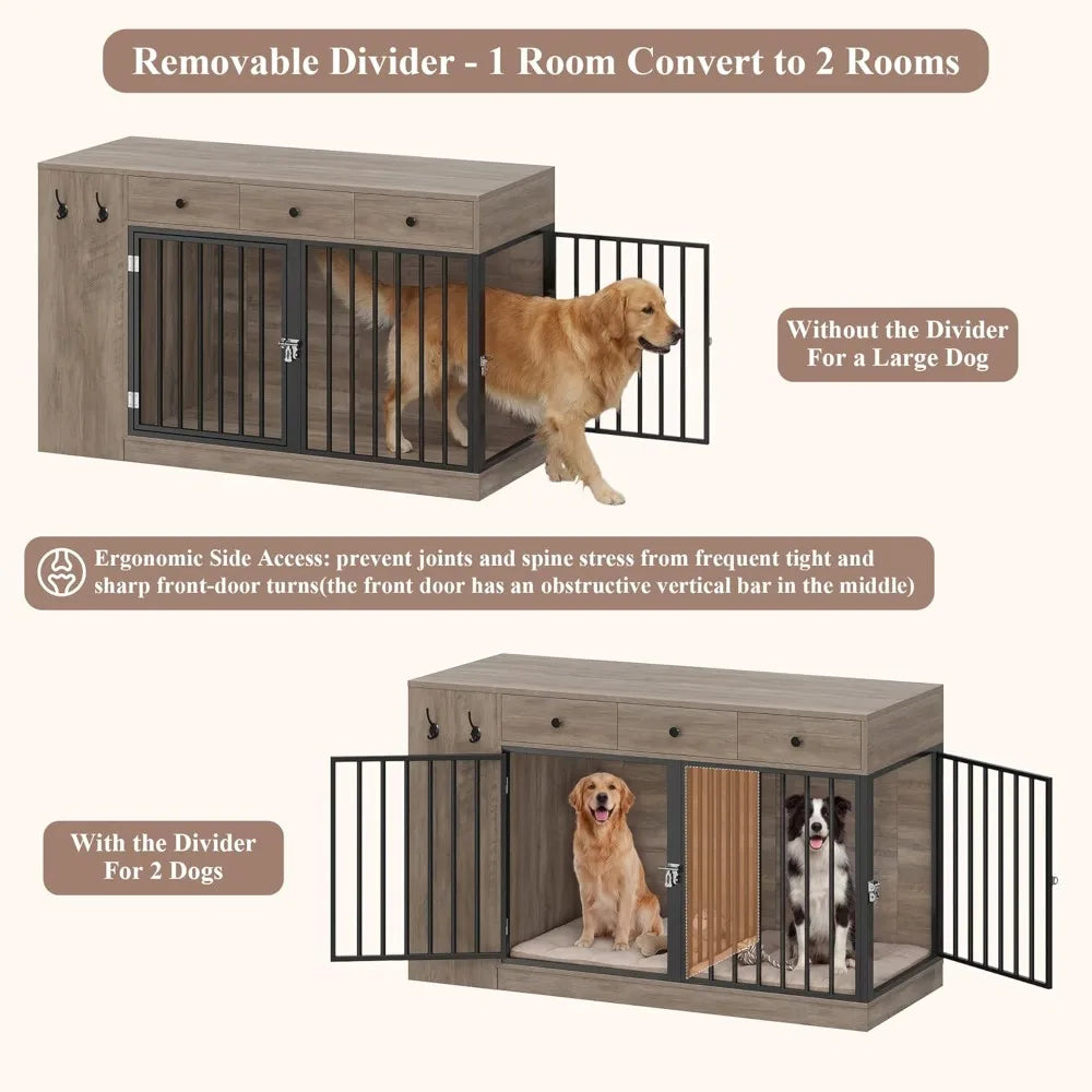 Dog Crate Furniture With Storage Drawers Cabinet Indoor Kennel Divider