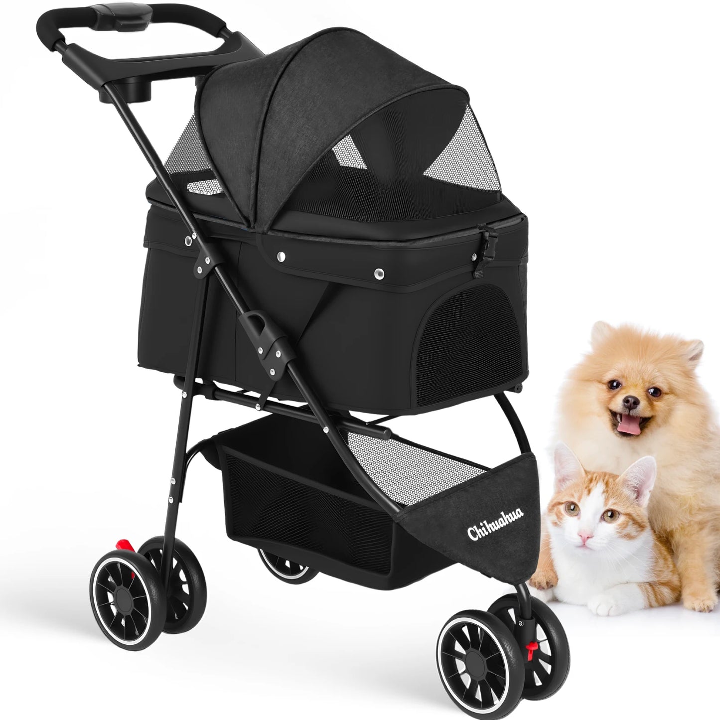 CHIHUAHUA Pet Stroller For Cats And Dogs 3 Wheel Foldable Mesh Canopy