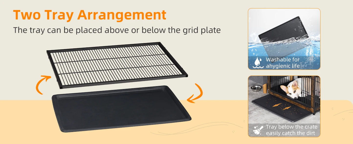 BORWART Elevated Dog Crate Table With Double Doors Removable Tray