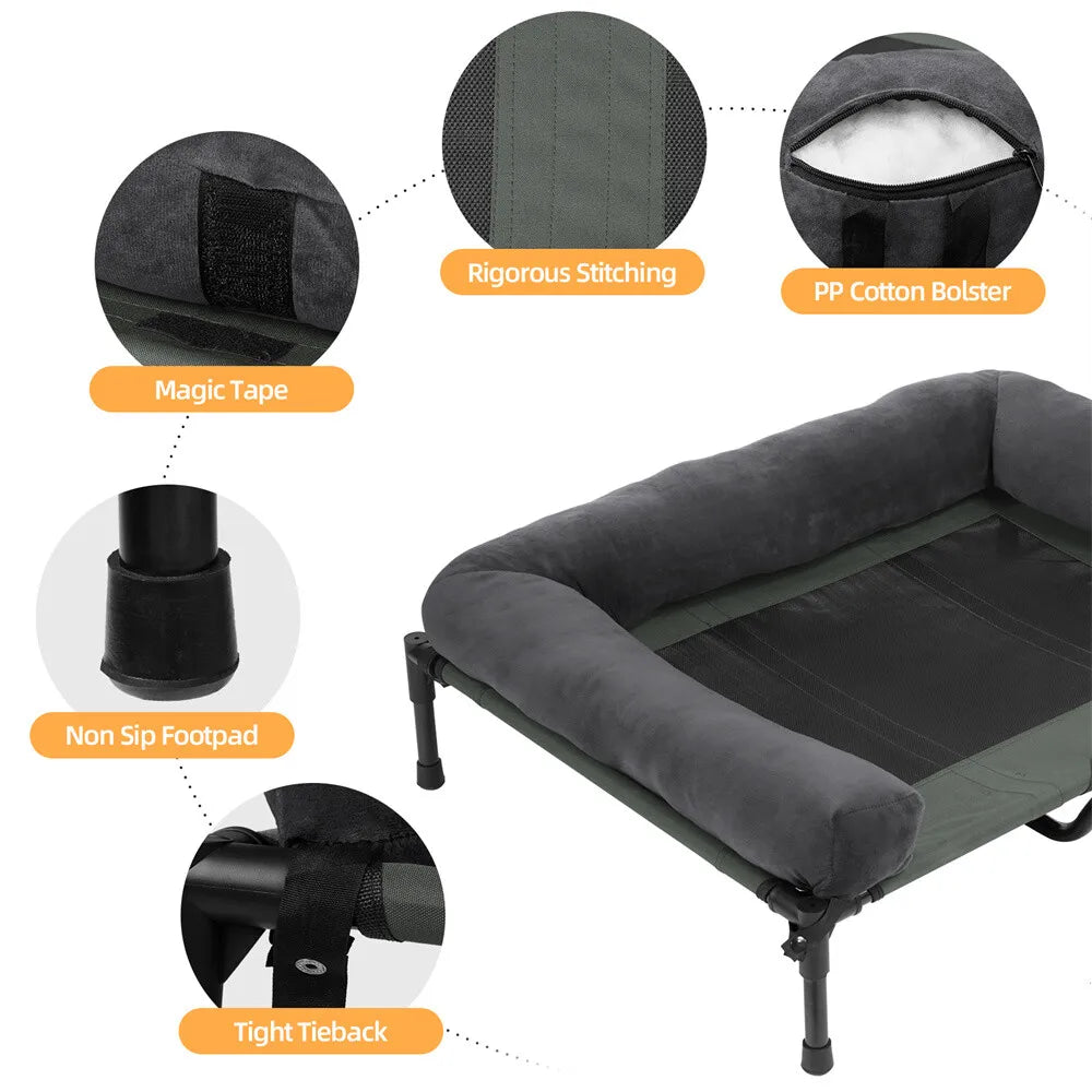 BORWART CN Outdoor Raised Dog Bed With Cooling Breathable Mat And Plush Mat