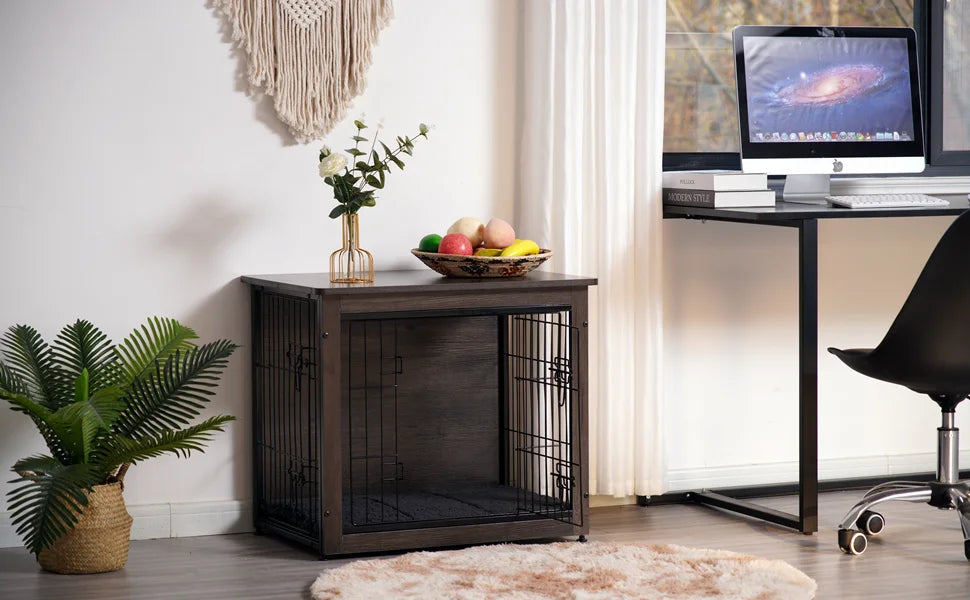 Wooden Dog Crate Furniture With Cushion Kennel Double Doors Indoor