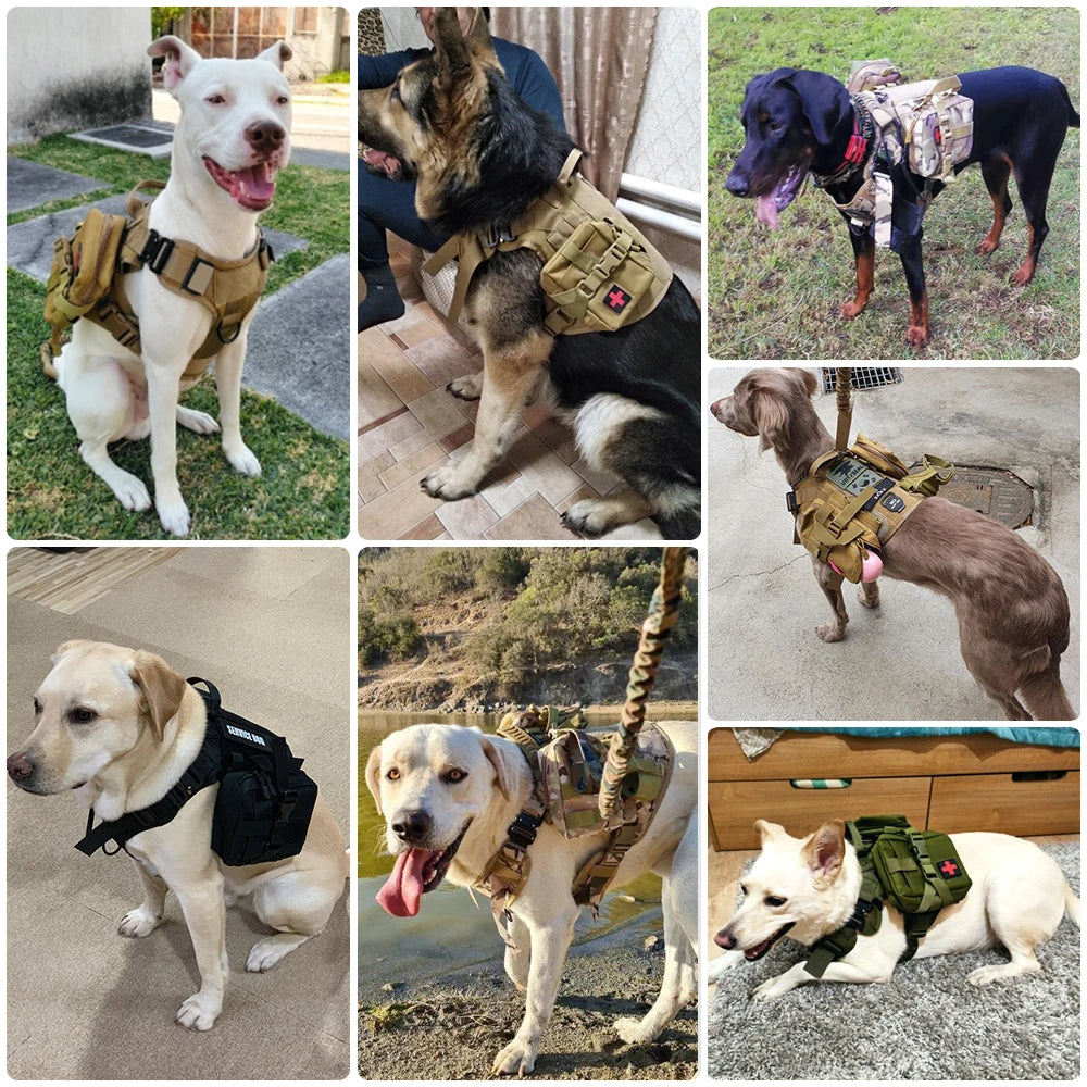 Nylon Tactical Dog Harness Leash Set No Pull Training Military