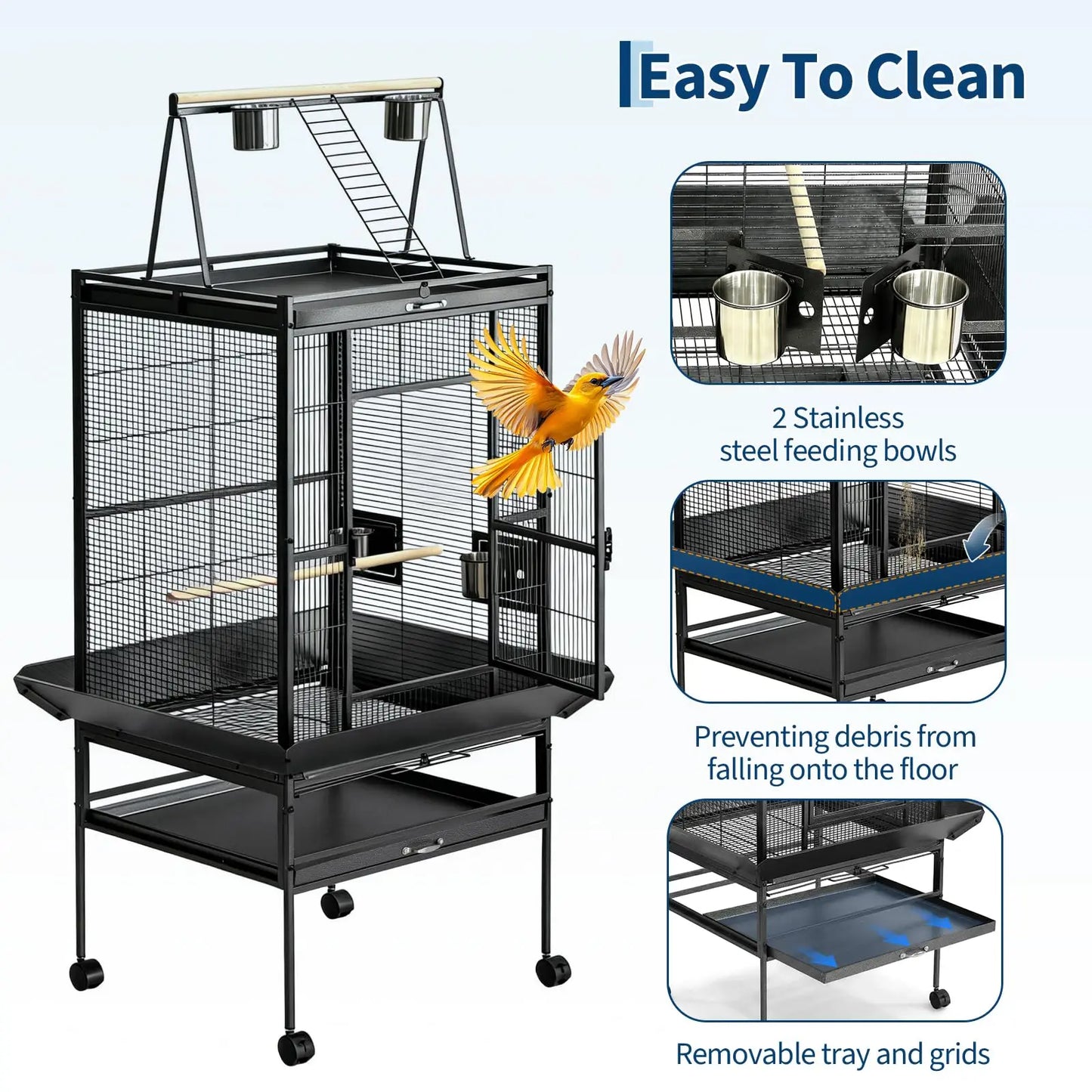 HiMiss 69 Inch Extra Large Parrot Bird Cage With Play Top And Rolling Stand