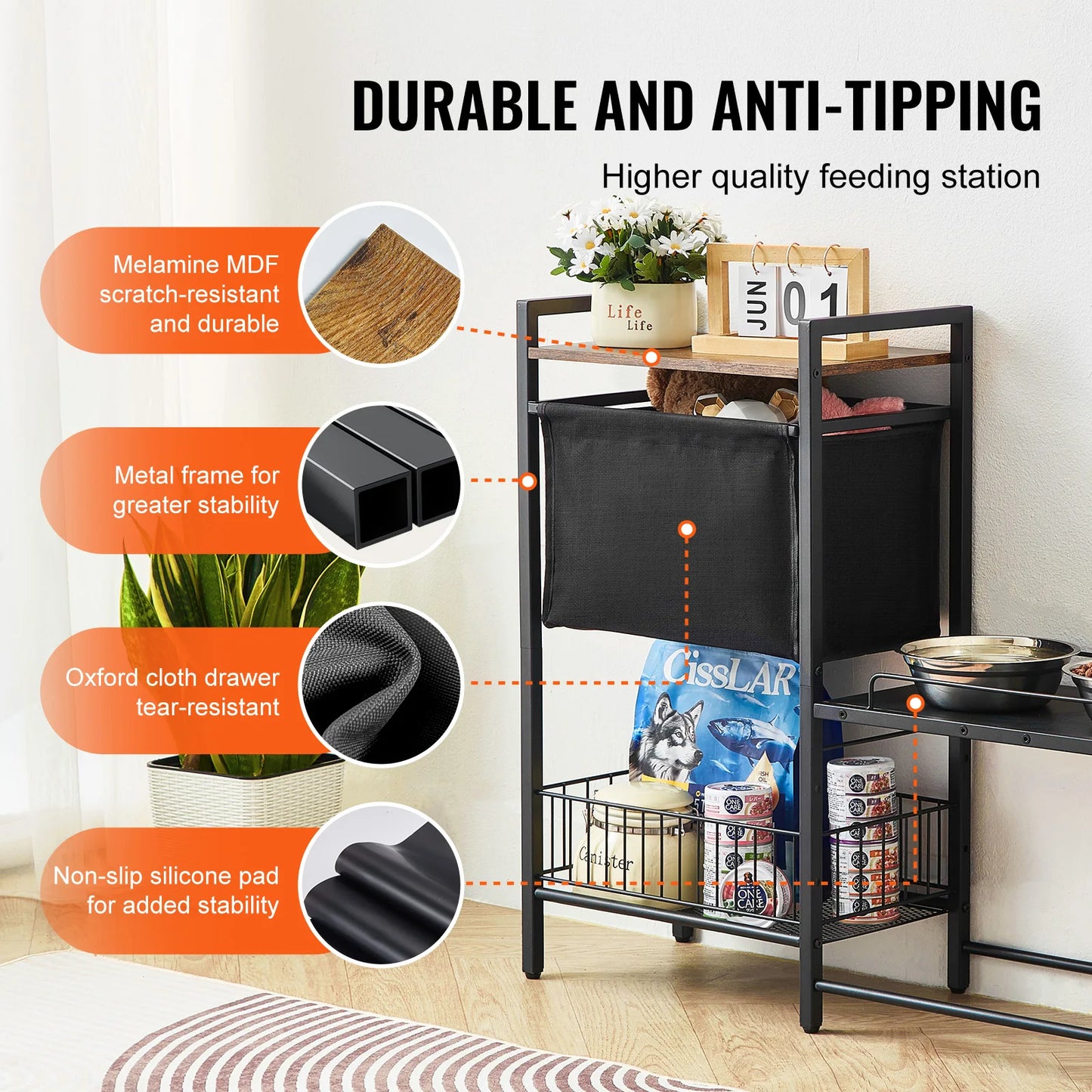 Pet Feeding Station With Storage Elevated Bowls And Shelves