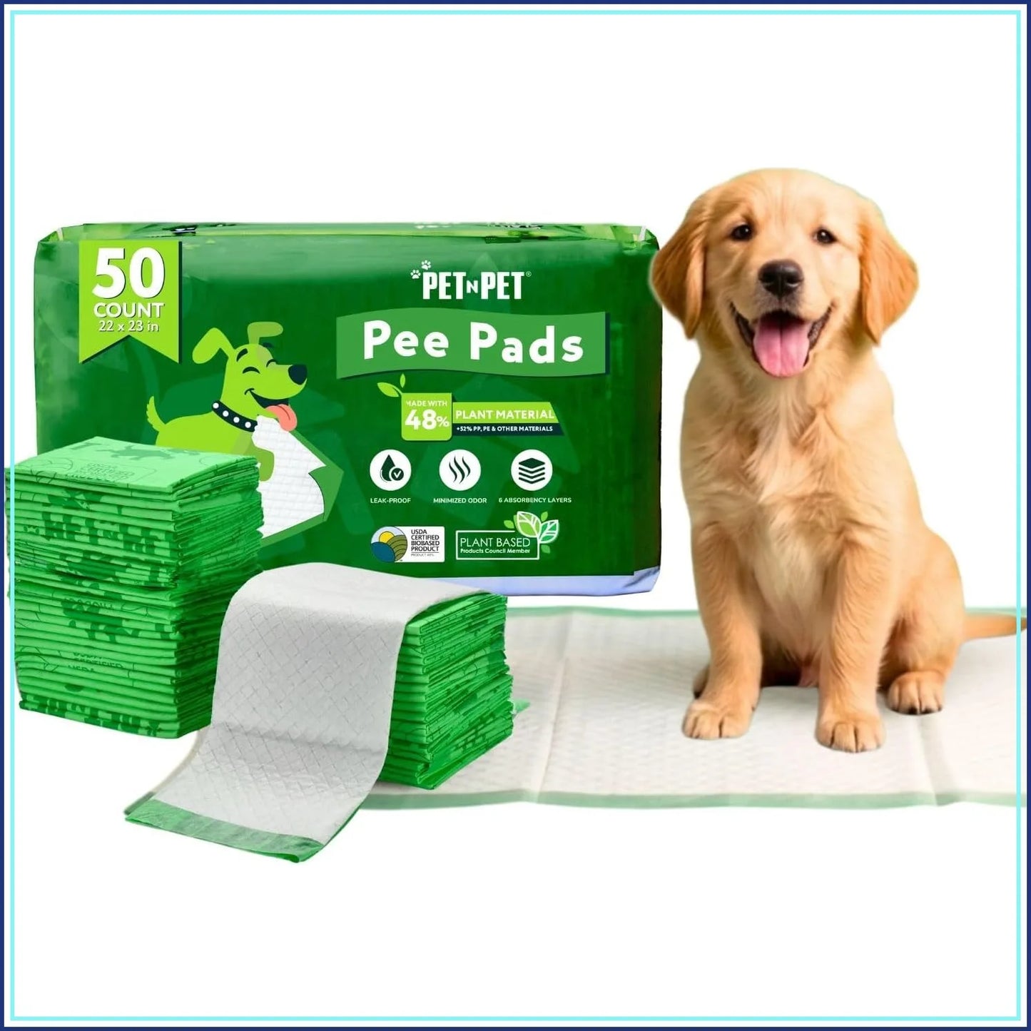 Unscented Puppy Training Pads 50 Count High Absorbency Plant Based