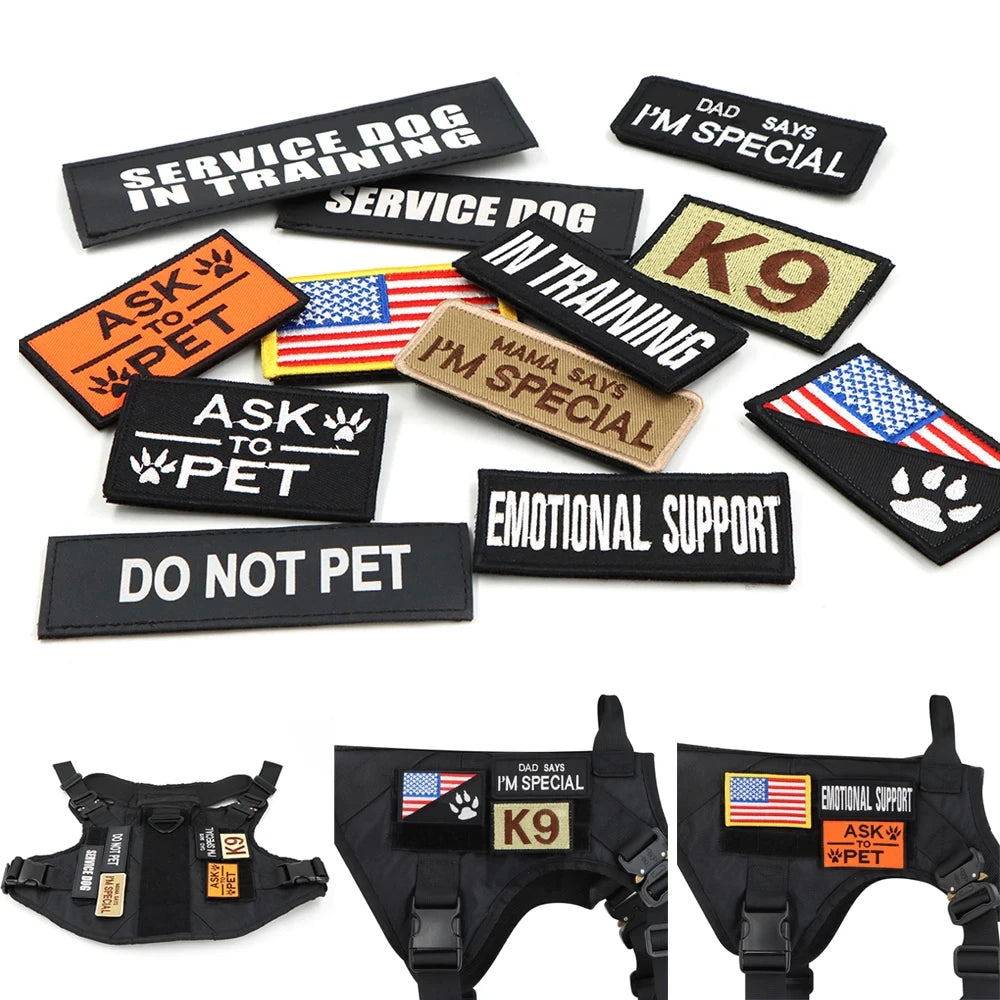Military Nylon Dog Harness Vest With Leash Patches Training Set