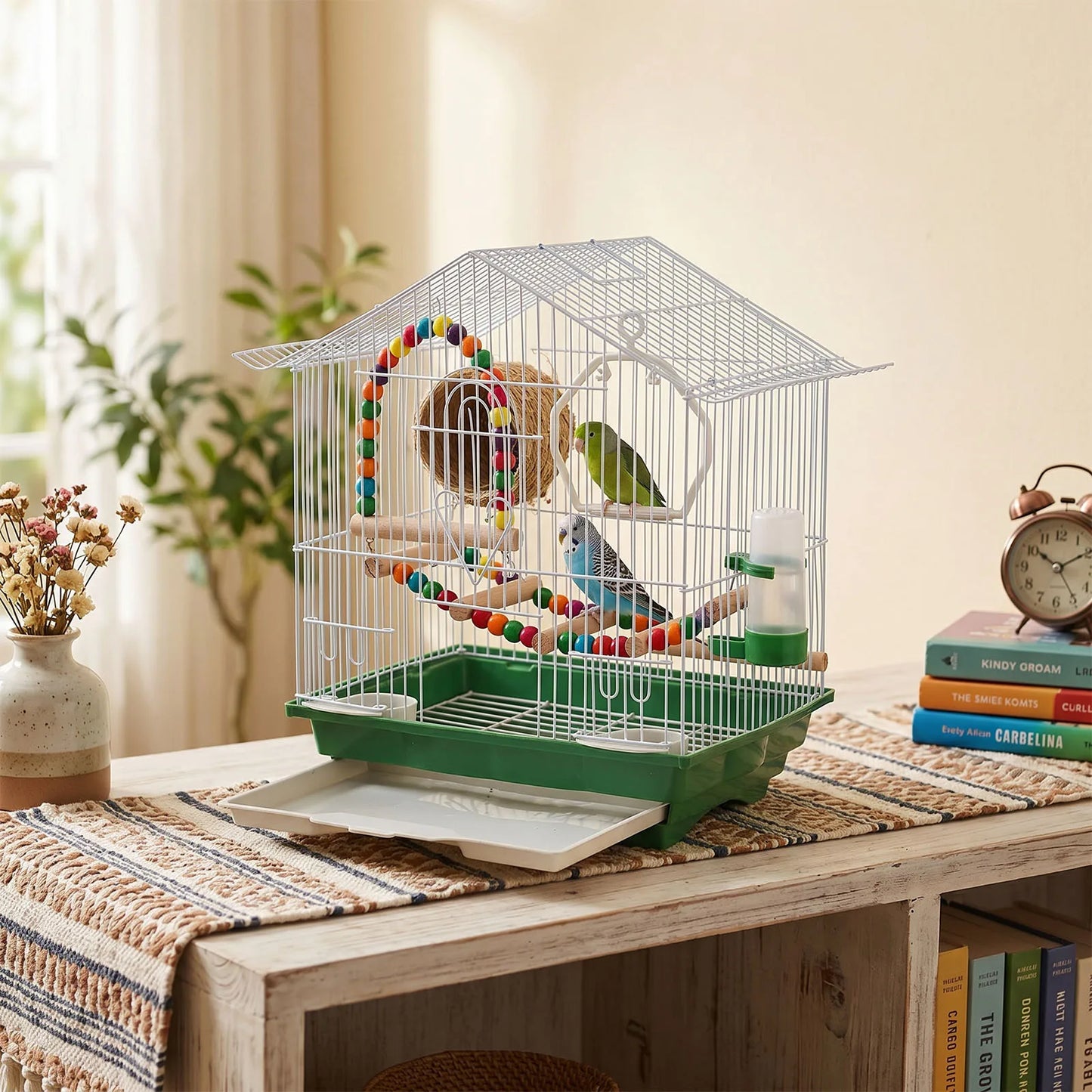 Metal Travel Bird Cage With Perch And Easy Clean Stand For Small Birds