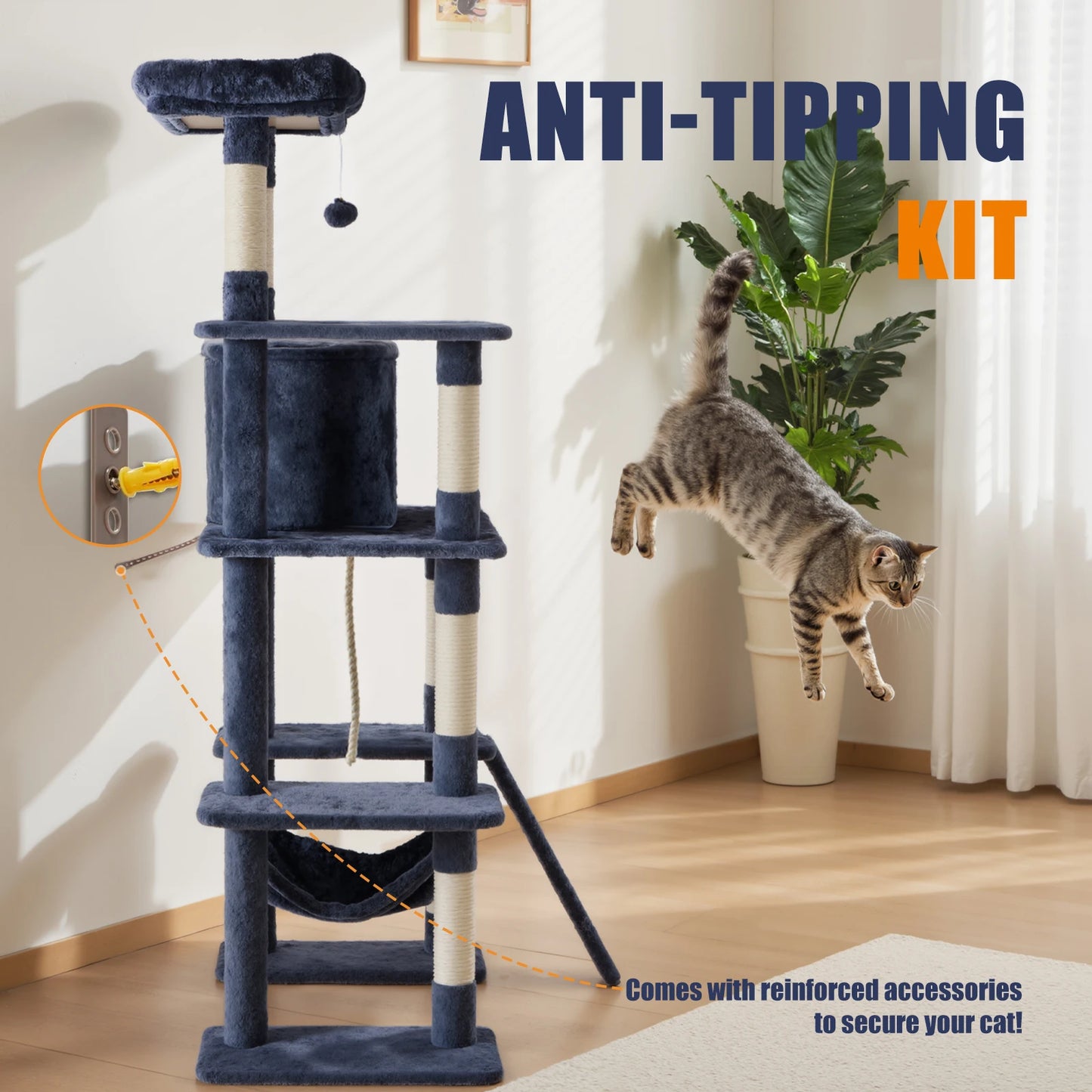 JHK Cat Tree With Sisal Scratching Posts Indoor Cat Furniture