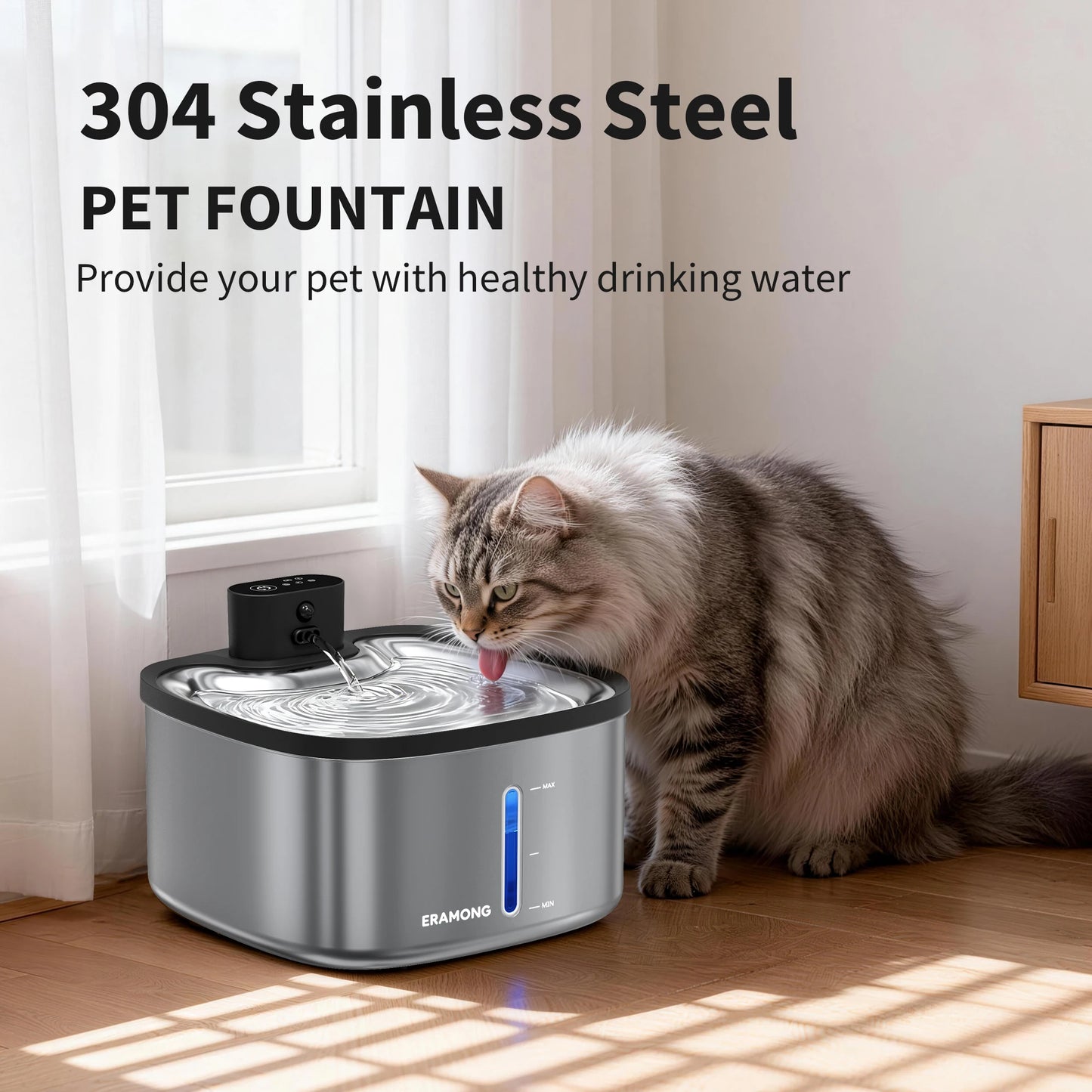 Eramong 3.5L Stainless Steel Wireless Smart Cat Water Fountain