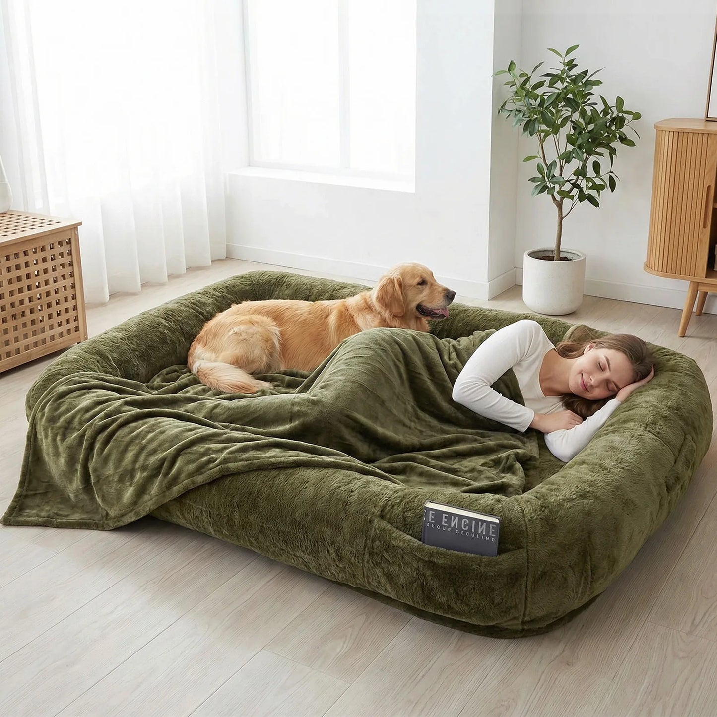 Washable Plush Faux Fur Dog Bed With Soft Blanket Cozy