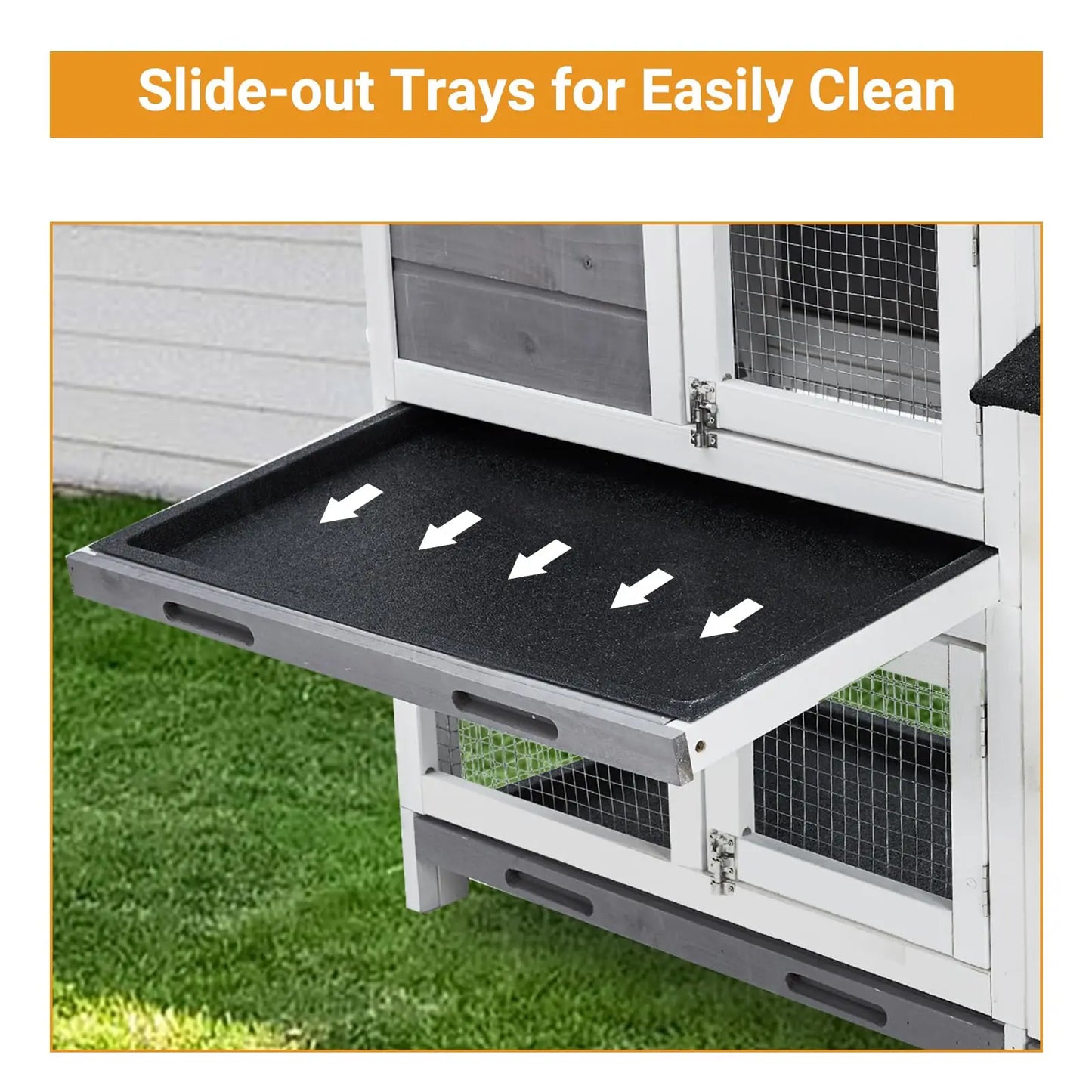 58 Inch Wooden Roof Indoor Outdoor Two Tier Rabbit Hutch