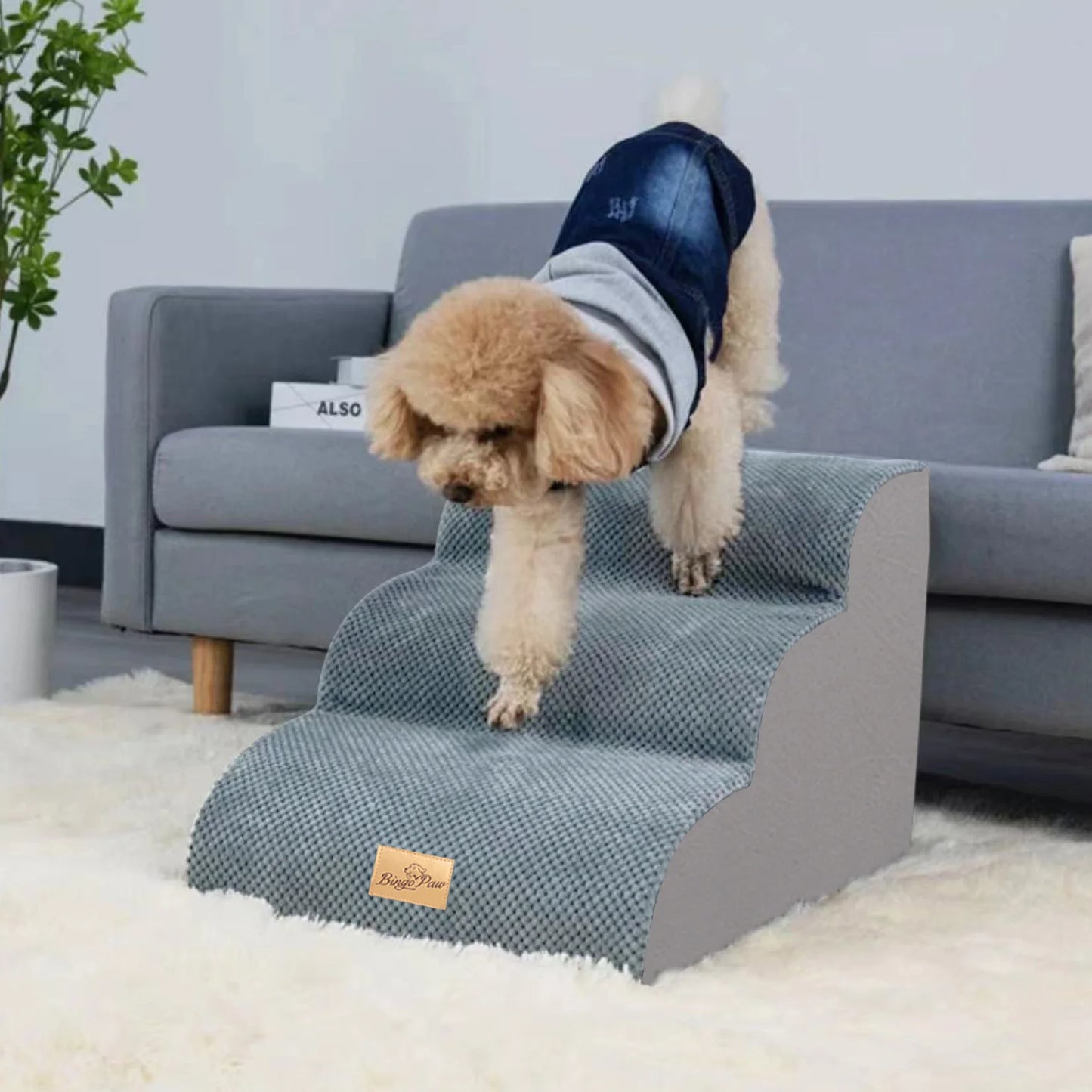 Bingopaw Extra Wide Dog Stairs Ramp Bed Couch