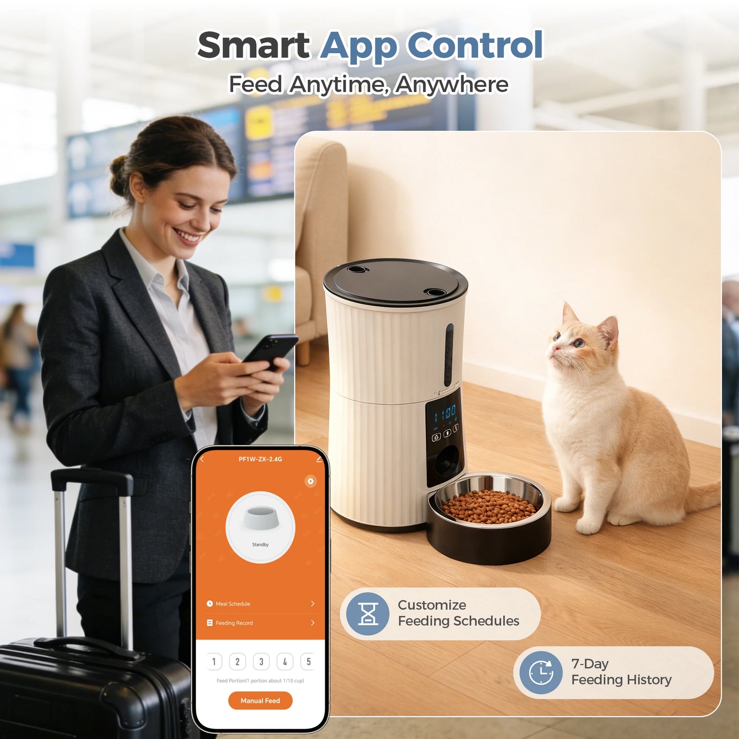 Automatic Cat Feeder With App Control And Timed Dispenser