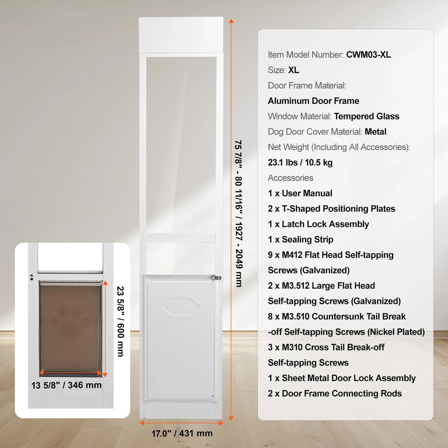 Dog Door For Sliding Glass Door With Adjustable Height Aluminum Frame