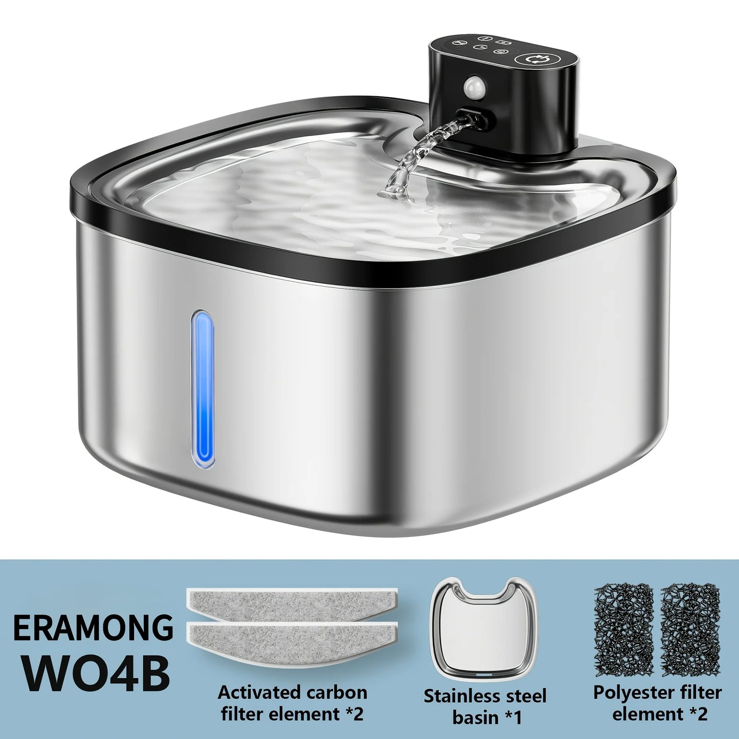 Eramong 3.5L Stainless Steel Wireless Smart Cat Water Fountain