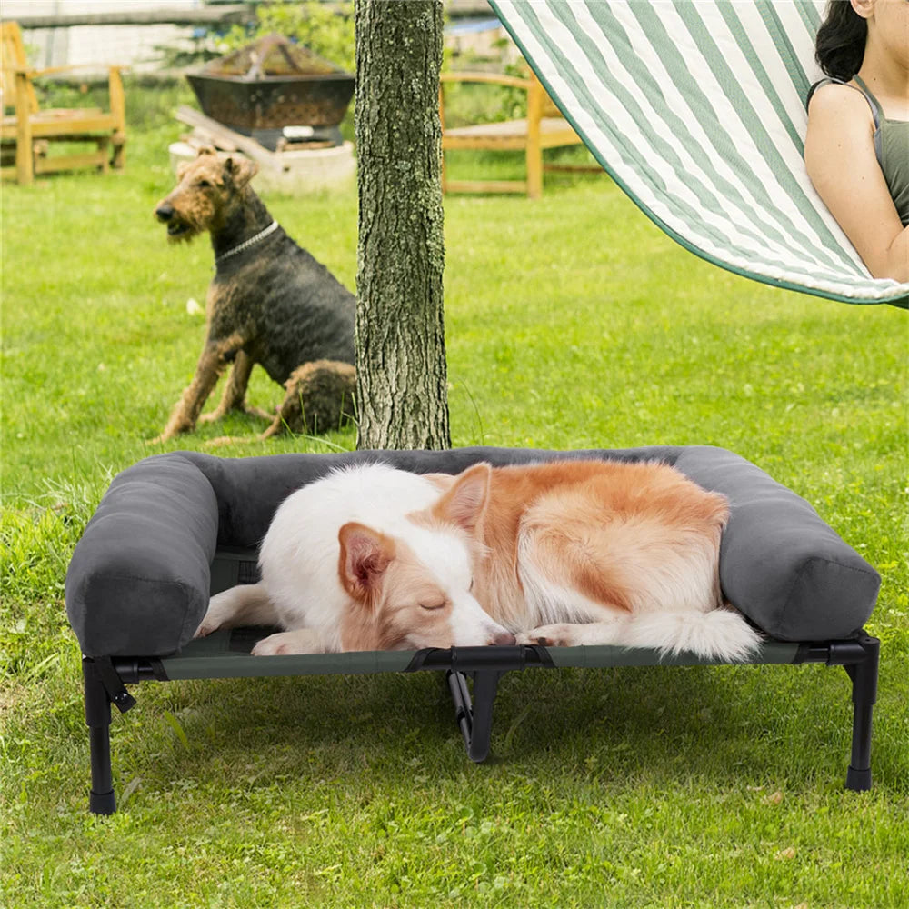 BORWART CN Outdoor Raised Dog Bed With Cooling Breathable Mat And Plush Mat