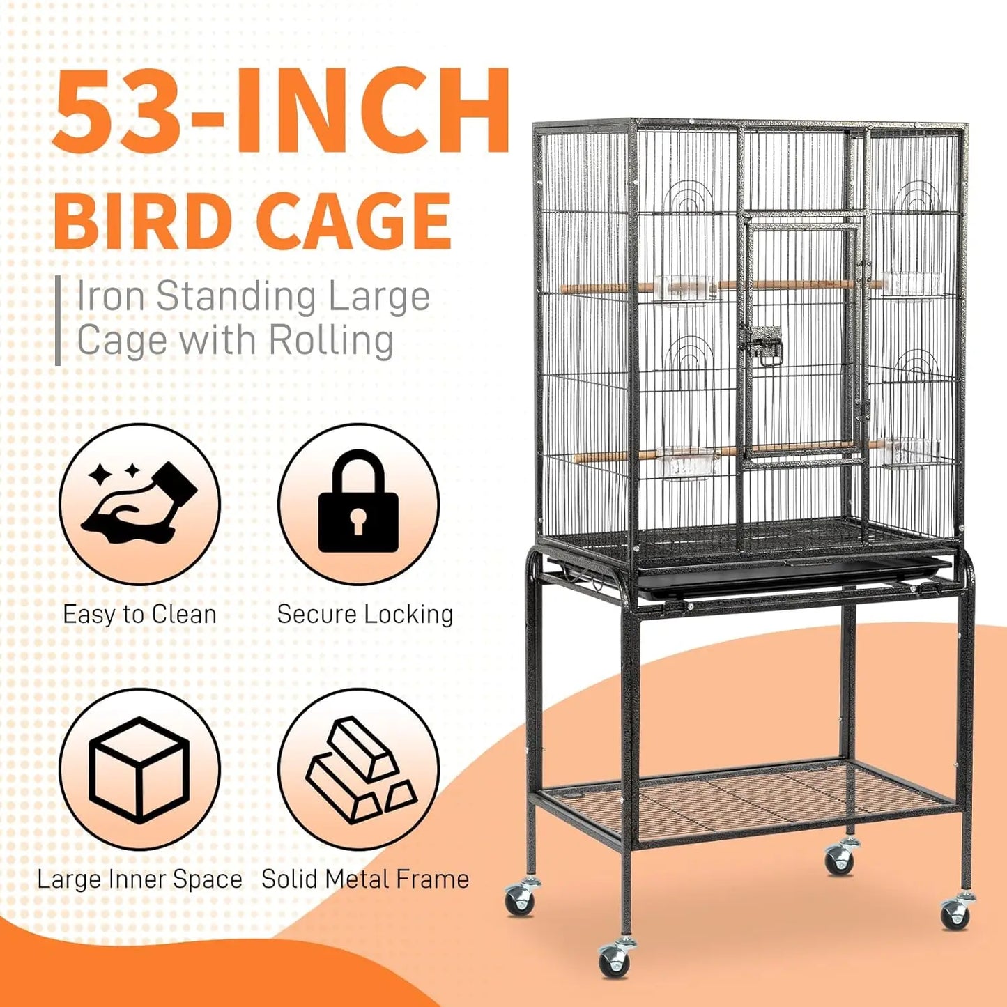 Wrought Iron Parakeet Cage On Wheels With Slide Out Tray