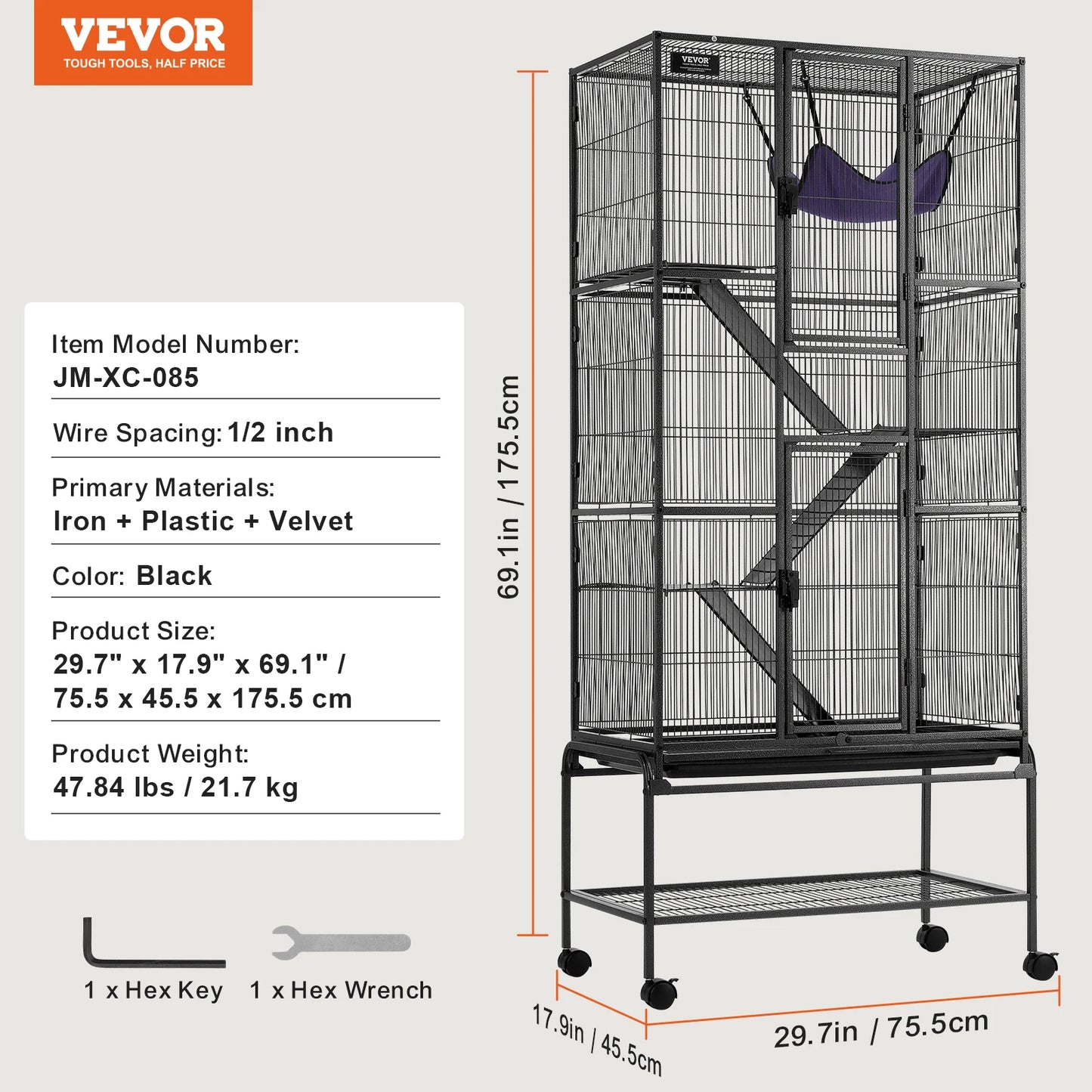SucceBuy 64.6 Inch Rolling Metal Multi Tier Small Animal Cage