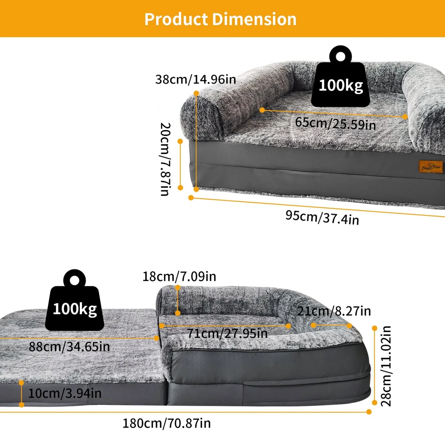 BINGOPAW Orthopedic Dog Bed Foldable Plush Cushion With Bolster