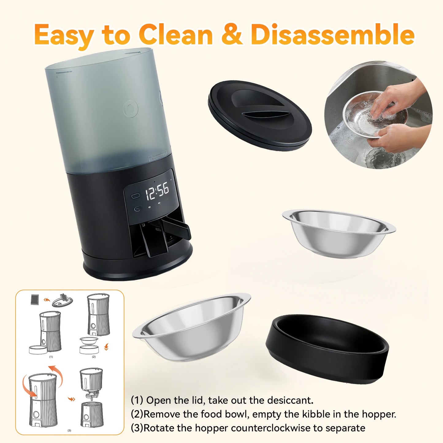 JHK 6L Automatic Cat Feeder With Stainless Bowls